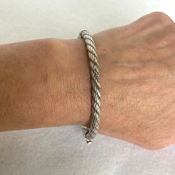 Sterling Silver 925 5MM Twisted Hinged Oval Bangle Bracelet Sz 7" - Picture 16 of 16